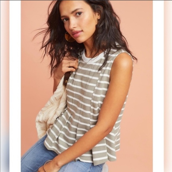 Anthropologie Tops - Anthro Striped Pleated Peplum Tank by Postmark